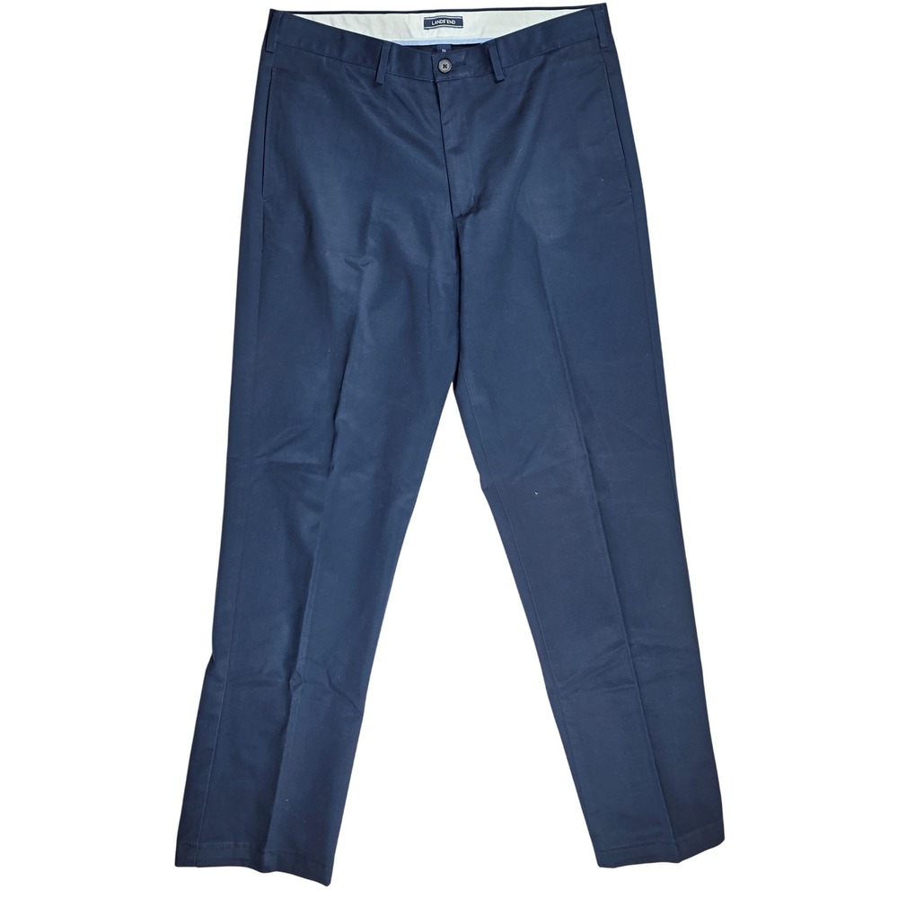 Lands End Men's 36 Traditional Fit Chino Pants Navy Blue Cotton Stain Resistant